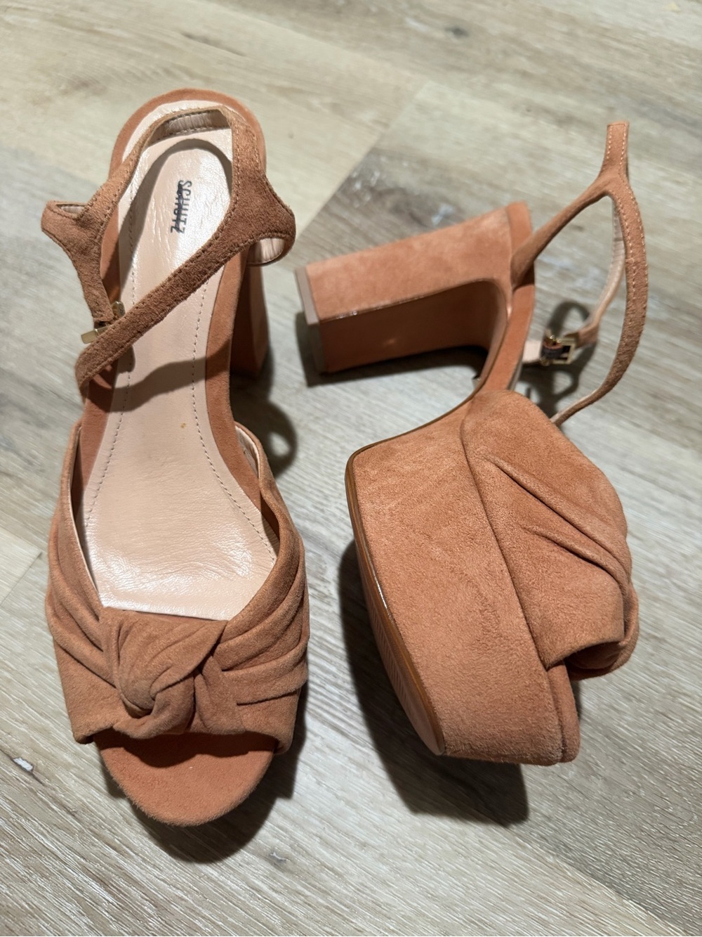 SCHUTZ Suede Knotted Platform Sandal — Beige